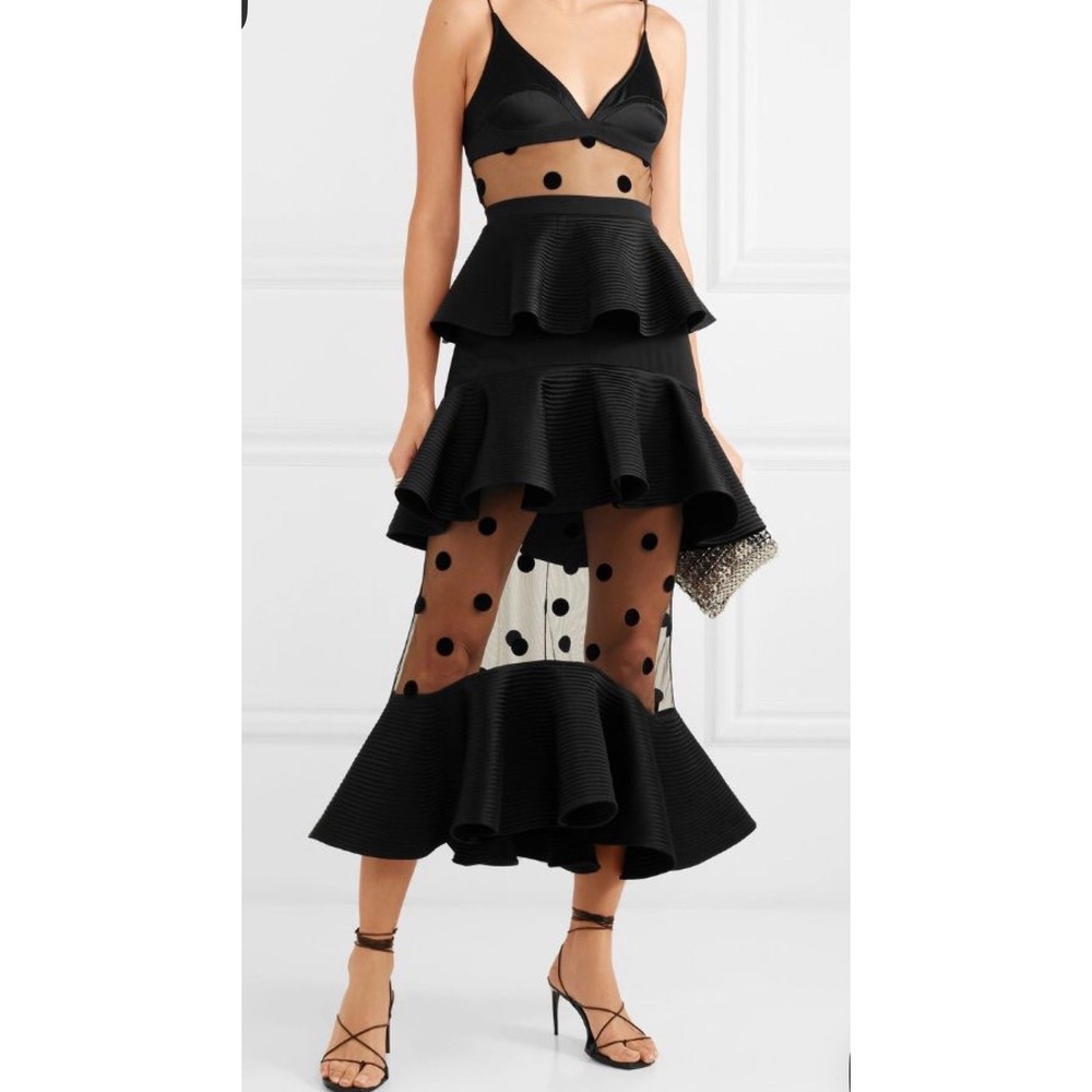 David‎ Koma Polka Dot Candy Sheer Peplum Midi Dress UK 10 US 6 Runway
